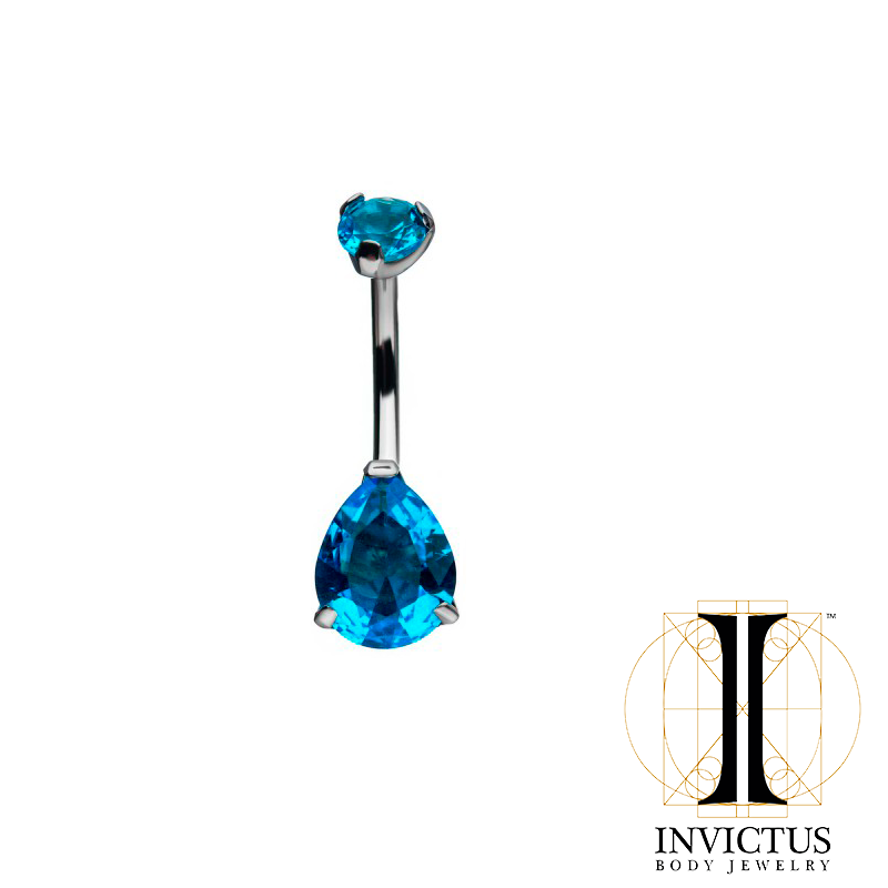 Titanium Double CZ Gem 3-Prong Teardrop Navel Curve - REBELLIC