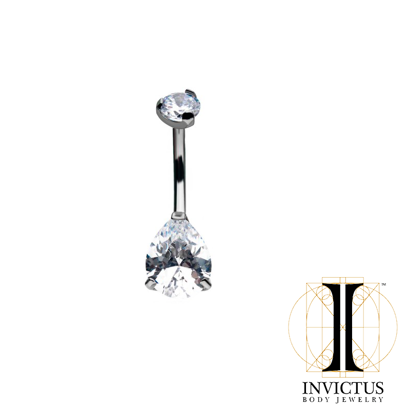 Titanium Double CZ Gem 3-Prong Teardrop Navel Curve - REBELLIC