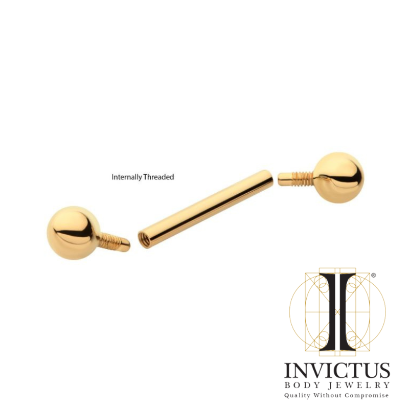 14G 14Kt Yellow Gold Internally Threaded Barbells