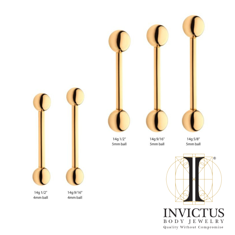 14G 14Kt Yellow Gold Internally Threaded Barbells