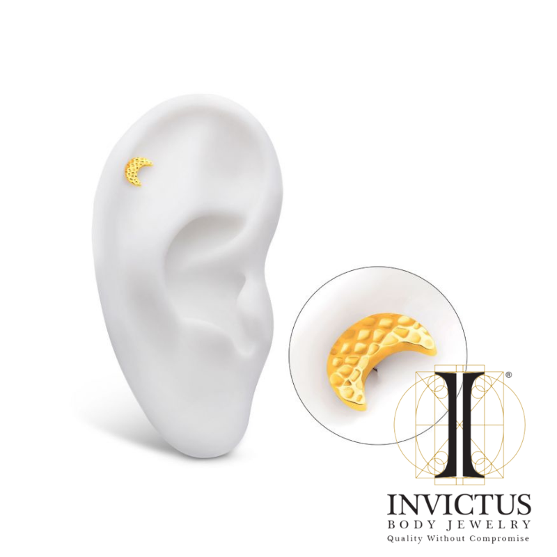 24kt Gold PVD Titanium Hammered Crescent Moon Ends