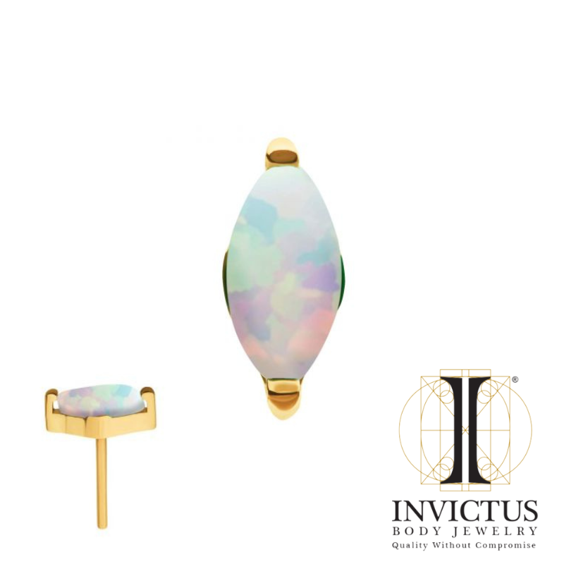 24Kt Gold PVD Threadless with 2-Prong Marquise Synthetic Opal Top
