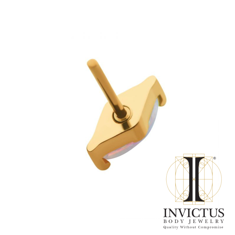 24Kt Gold PVD Threadless with 2-Prong Marquise Synthetic Opal Top