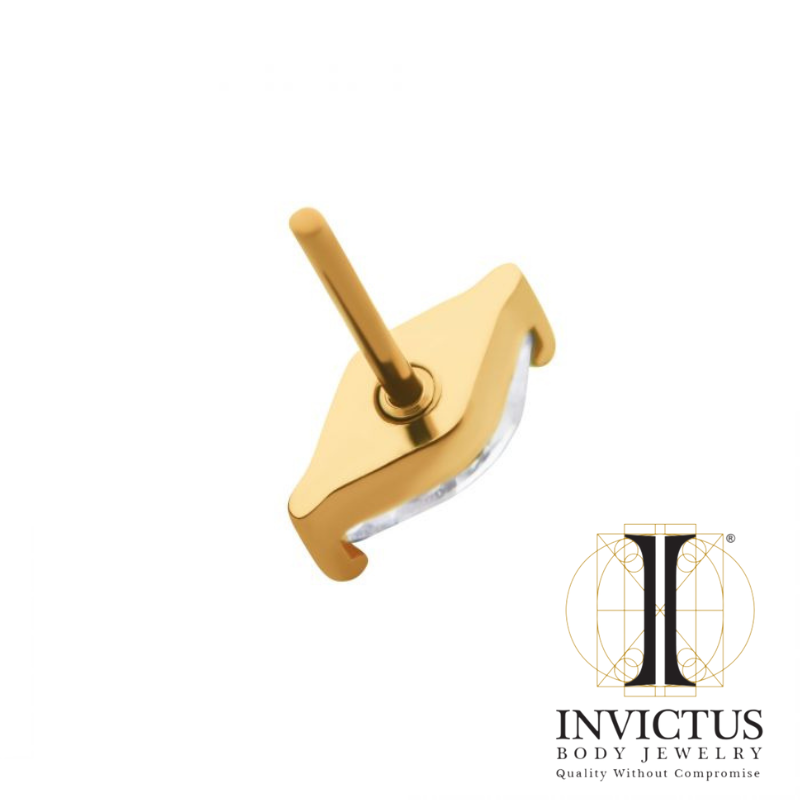 24Kt Gold PVD Threadless with 2-Prong Marquise CZ Top