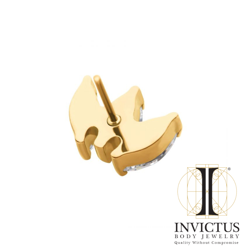 24Kt Gold PVD Threadless with Prong Set Marquise CZ 3-Cluster Top