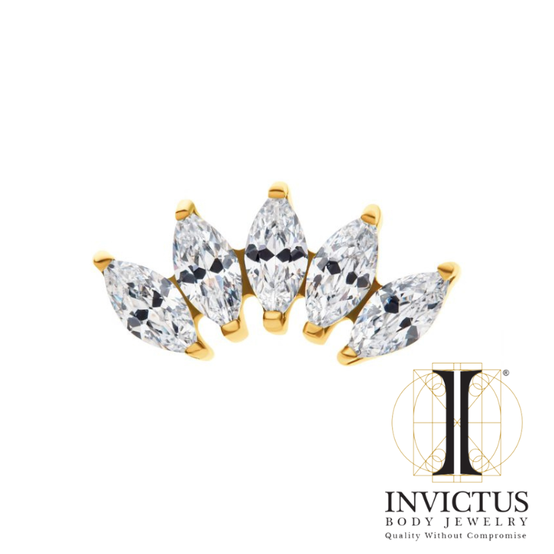 24Kt Gold PVD Prong Set Marquise CZ 5-Cluster Top
