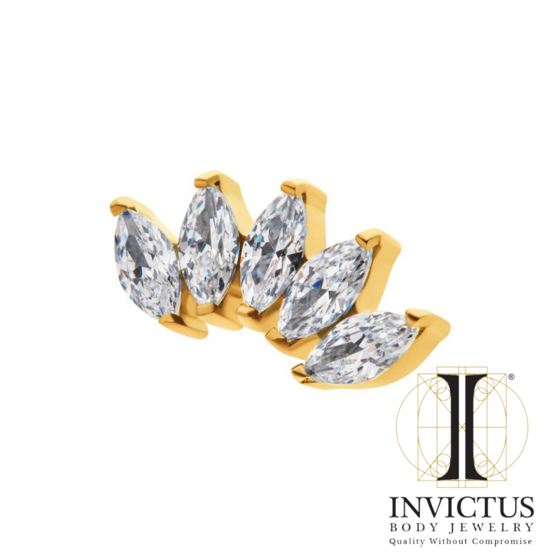24Kt Gold PVD Prong Set Marquise CZ 5-Cluster Top