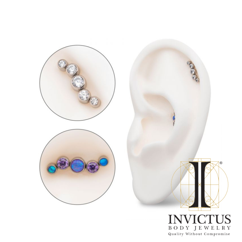 Titanium Bezel Set CZ/Opal Oscillating 5-Cluster Top