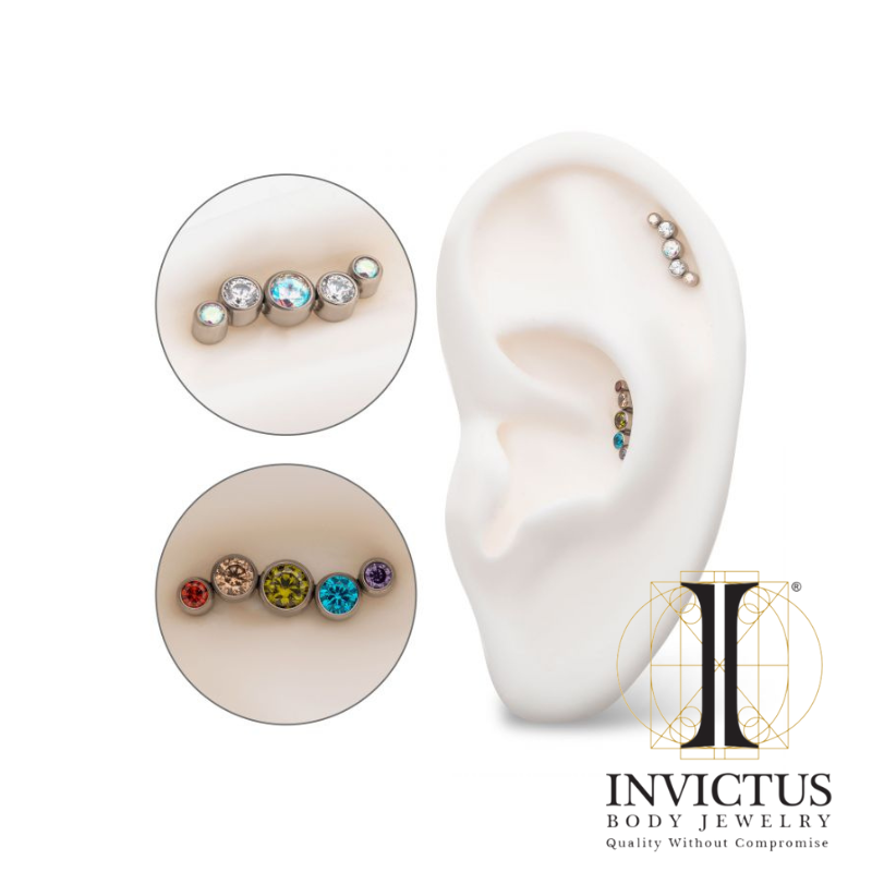 Titanium Bezel Set CZ/Opal Oscillating 5-Cluster Top