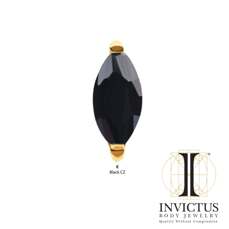 24Kt Gold PVD Threadless with 2-Prong Marquise CZ Top