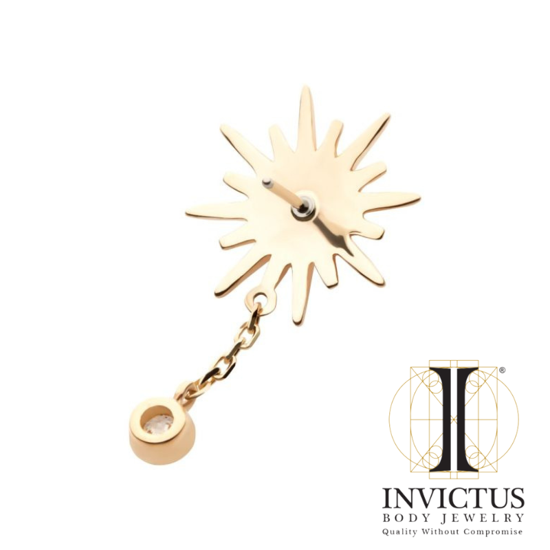 14 karat gul guld trådløs top med tandsæt CZ Sunburst &amp; Bezel sæt CZ Dangle Chain