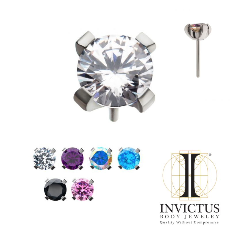 Titanium Threadless 4-Prong Set CZ Front Facing Ends