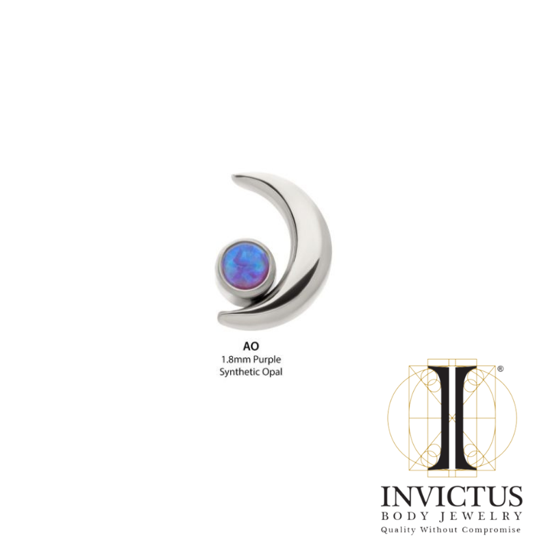 Titanium Threadless Crescent Moon with CZ/ Opal Ends