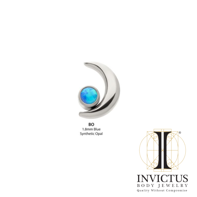 Titanium Threadless Crescent Moon with CZ/ Opal Ends