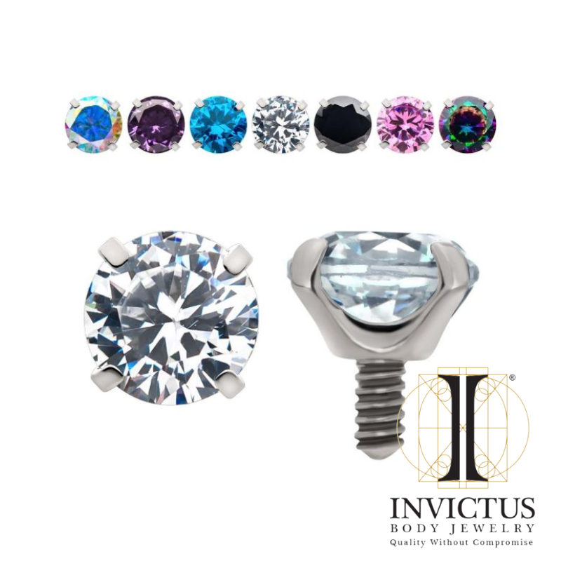 16g Low Profile Internally Threaded End with Prong Set Round CZ Ends