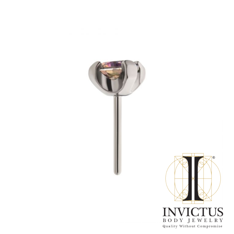 Titanium Threadless Vitrail Medium CZ 4-Prong Set Front Facing Ends