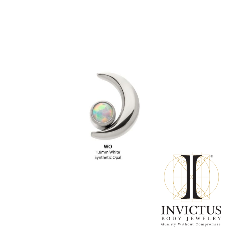 Titanium Threadless Crescent Moon with CZ/ Opal Ends