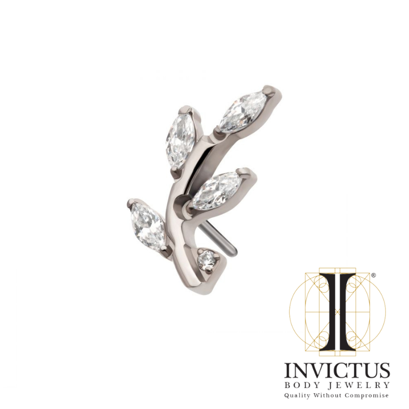Titanium Prong Set Marquise CZ Leaf Top