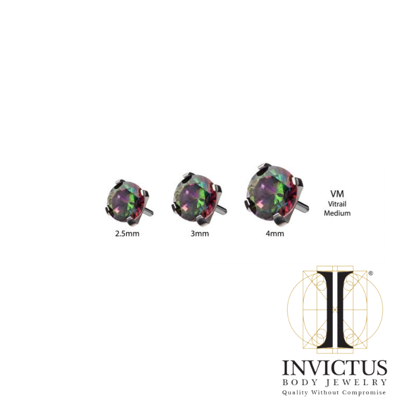 Titanium Threadless Vitrail Medium CZ 4-Prong Set Front Facing Ends