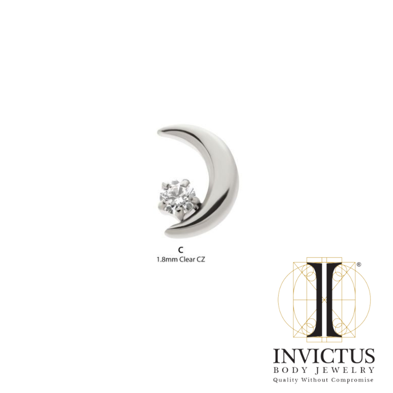 Titanium Threadless Crescent Moon with CZ/ Opal Ends