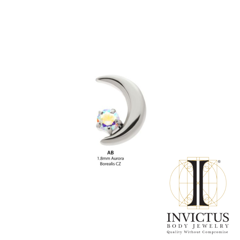Titanium Threadless Crescent Moon with CZ/ Opal Ends