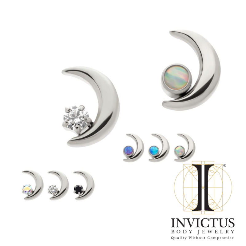 Titanium Threadless Crescent Moon with CZ/ Opal Ends