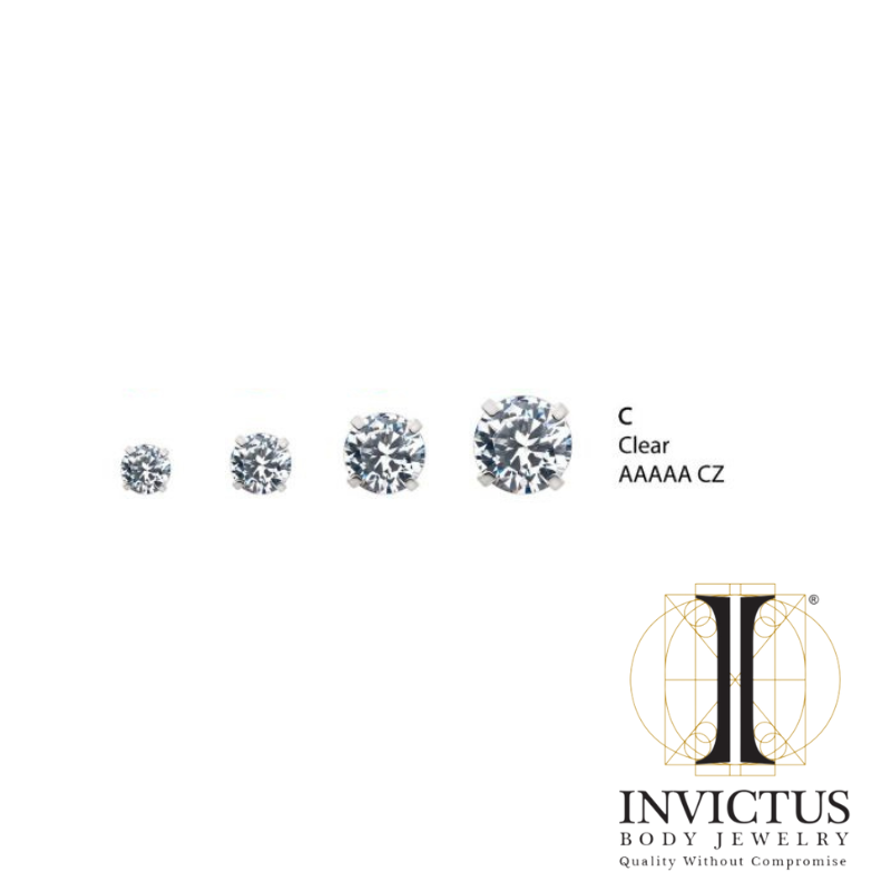 16g Low Profile Internally Threaded End with Prong Set Round CZ Ends