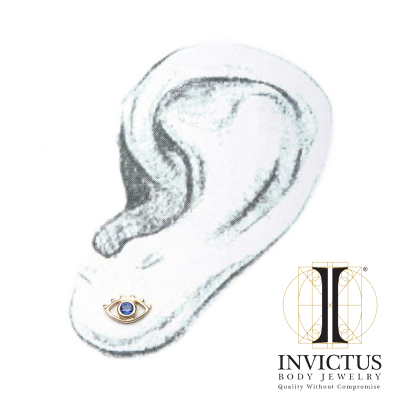 14kt Yellow Gold Threadless Open Eye Outline with Blue CZ Ends