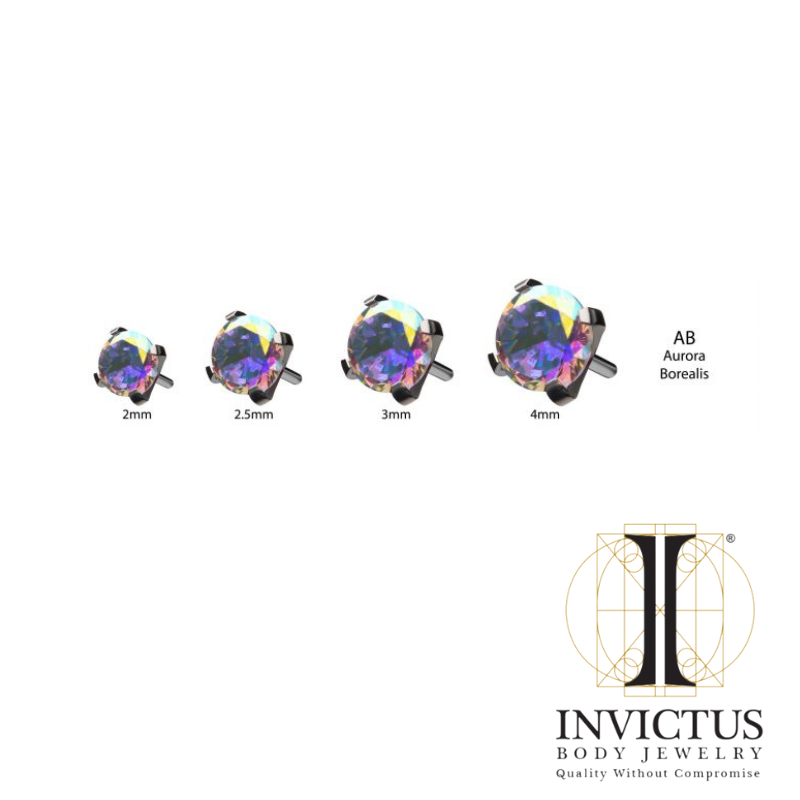 Titanium Threadless 4-Prong Set CZ Front Facing Ends