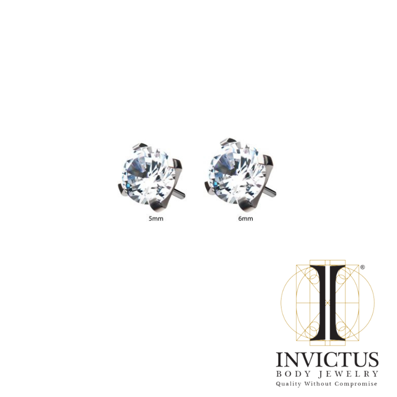 Titanium Threadless Clear CZ 4-Prong Set Front Facing Ends