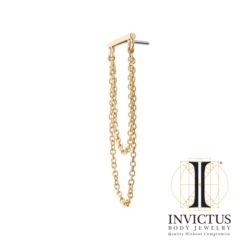 14Kt Yellow Gold Threadless with Bar Top with 2 Dangling Chains