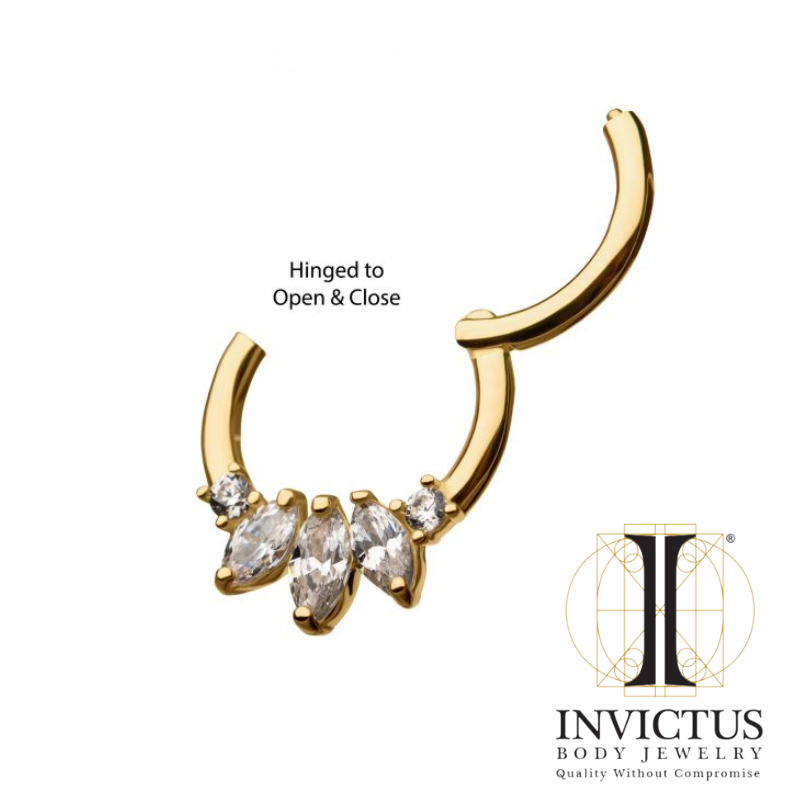 14Kt Yellow Gold Prong Set Clear CZ Hinged Segment Clicker