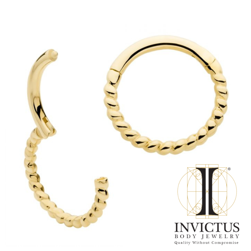 16G - 14 Kt Yellow Gold Twisted Rope Hinged Segment Clicker