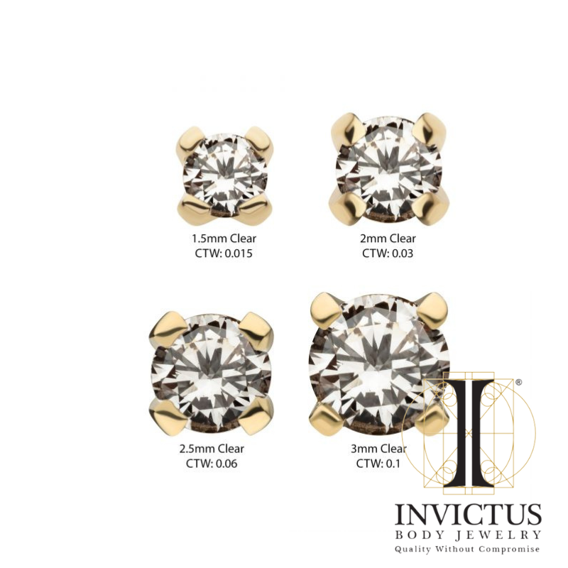 3mm 14Kt Gold Threadless Top with 4-Prong Round Diamond