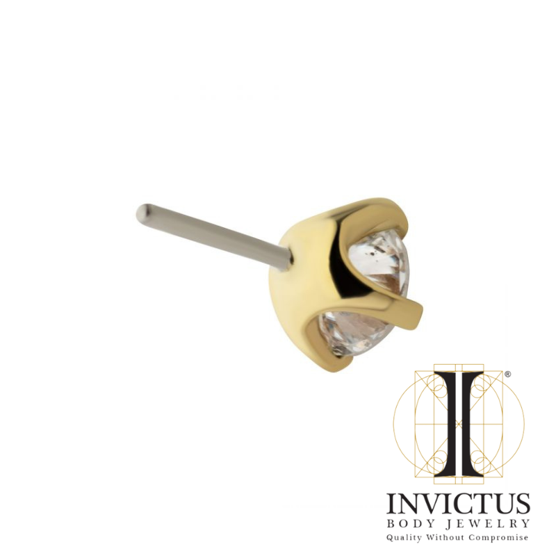 14Kt Gold Threadless Top with 4-Prong Lab-Grown Diamond Ends