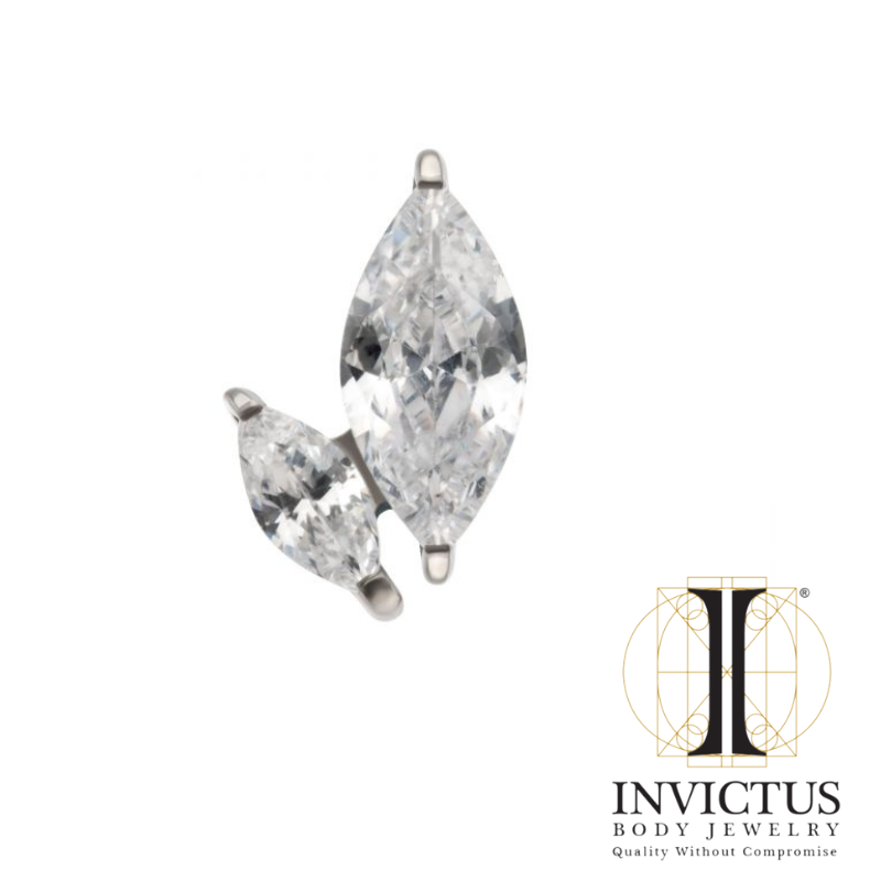 Titanium Threadless Prong Set Marquise CZ 2-Cluster Top