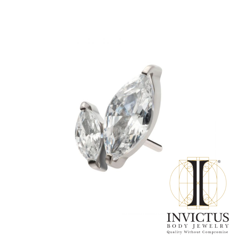 Titanium Threadless Prong Set Marquise CZ 2-Cluster Top