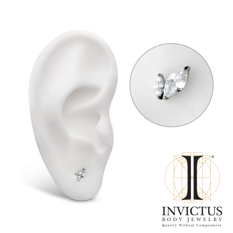 Titanium Threadless Prong Set Marquise CZ 2-Cluster Top