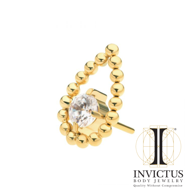 24Kt guld PVD Titanium hule pæreformede perler med prong CZ Top