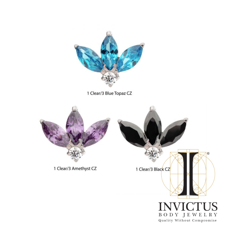 Titanium Threadless 3-Cluster Marquise & Round CZ Fan Shape Top