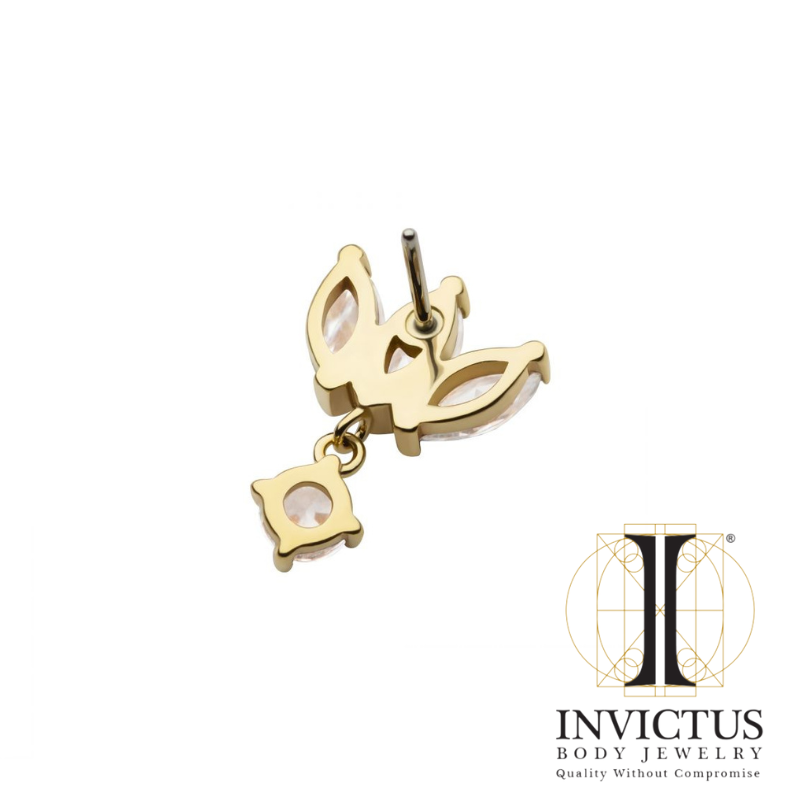 14Kt Yellow Gold Threadless 3-Cluster Fan Shape Marquise CZ/Opal Top with Dangle Prong Set CZ/Opal