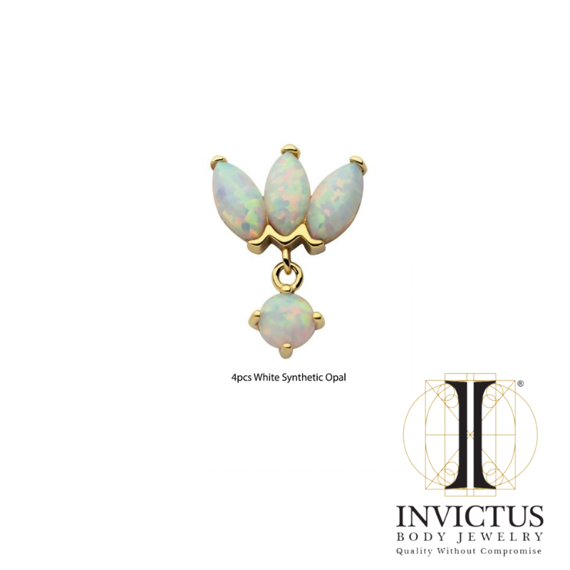 14Kt Yellow Gold Threadless 3-Cluster Fan Shape Marquise CZ/Opal Top with Dangle Prong Set CZ/Opal