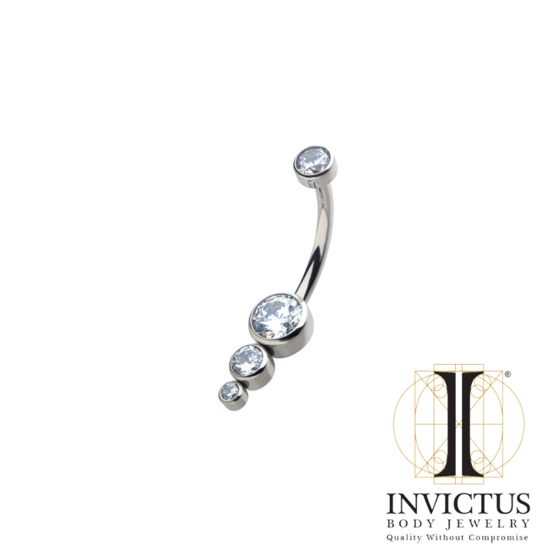 Titanium Navel Curve with Bezel Set CZ 3-Drop Cluster