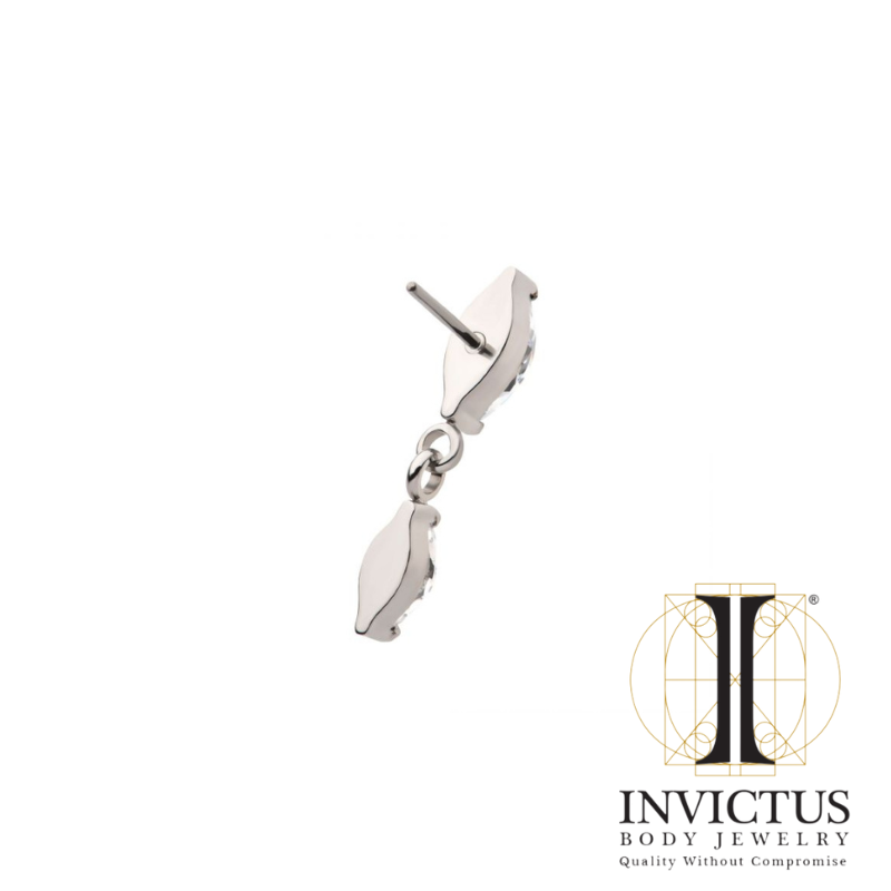 Titanium Threadless Prong Set Marquise Double CZ Dangle Top