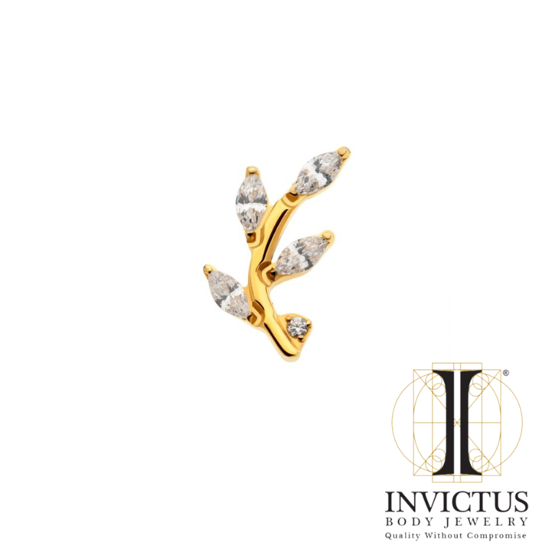24Kt Gold PVD Threadless Prong Set Marquise CZ Leaf Top