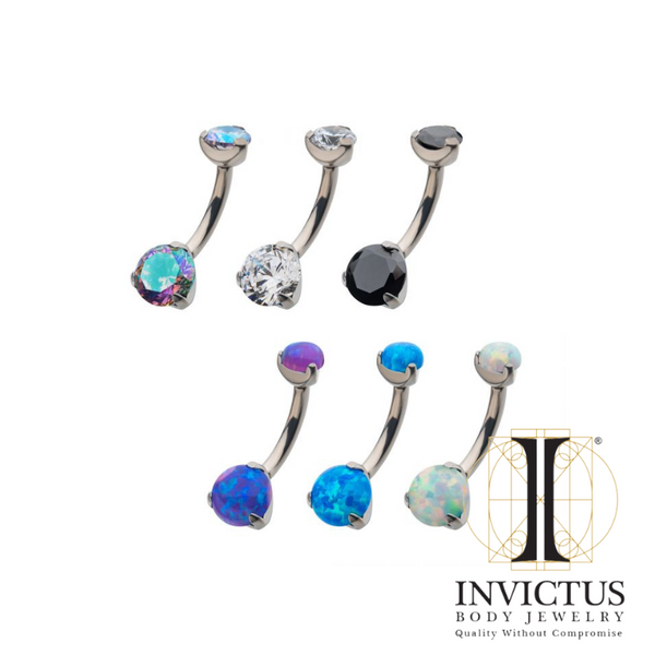 Titanium Navel Curve with Prong Round CZ/Synthetic Opal