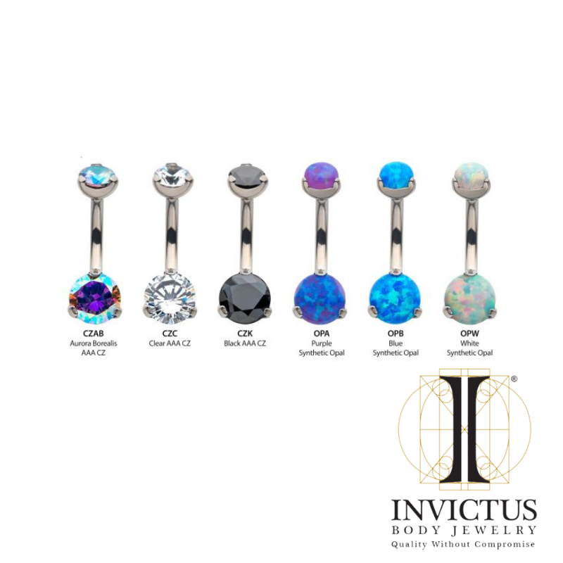 Titanium Navel Curve with Prong Round CZ/Synthetic Opal