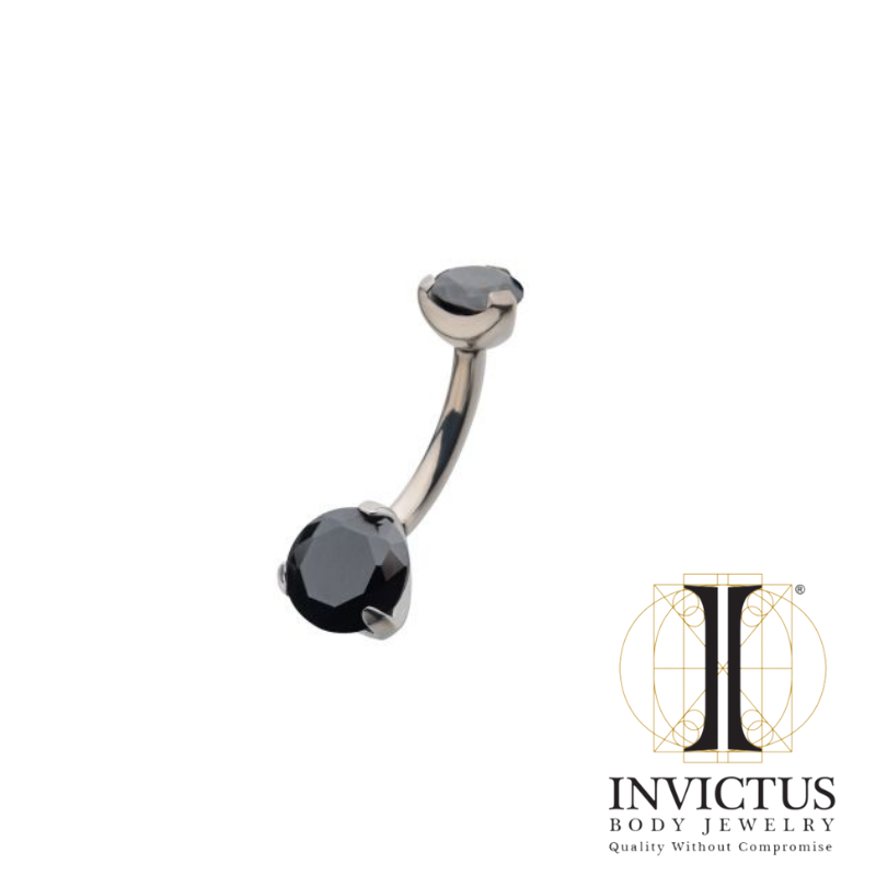 Titanium Navel Curve with Prong Round CZ/Synthetic Opal