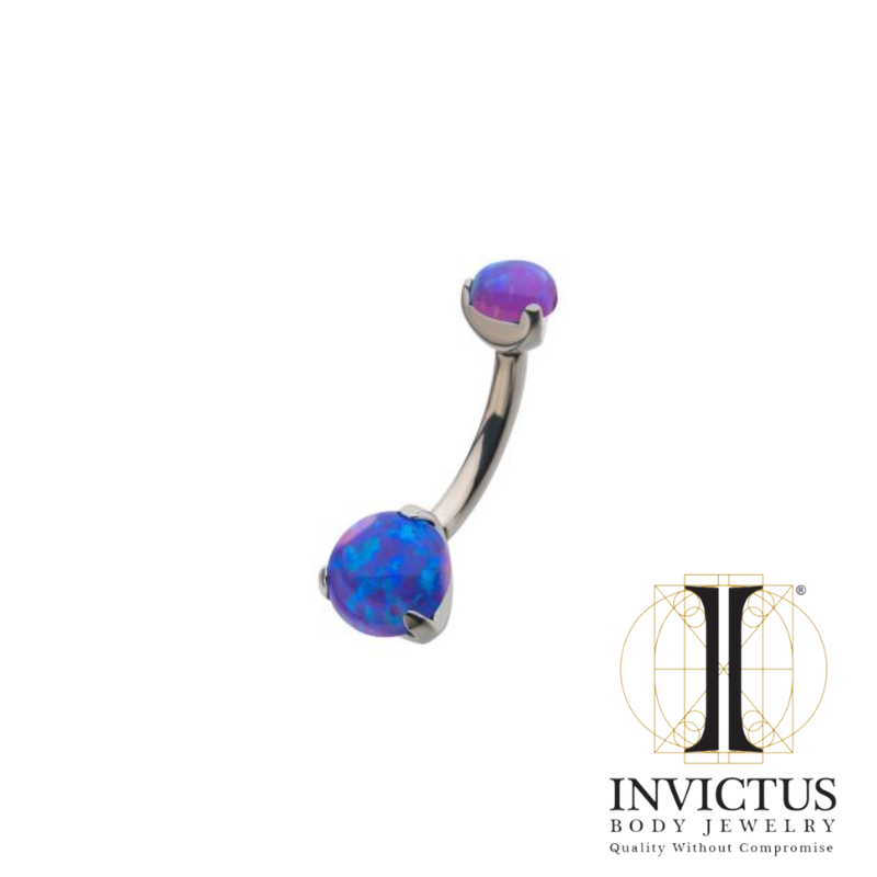 Titanium Navel Curve with Prong Round CZ/Synthetic Opal