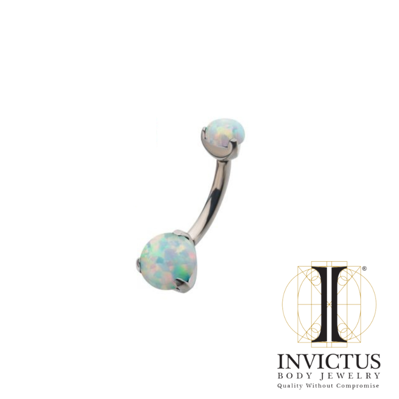 Titanium Navel Curve with Prong Round CZ/Synthetic Opal